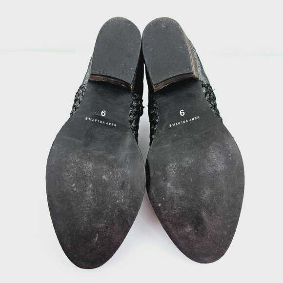 Very Volatile Ankle Bootie 9 Velacruz Metallic Pewter Leather Stacked Heel Woven - Picture 11 of 13